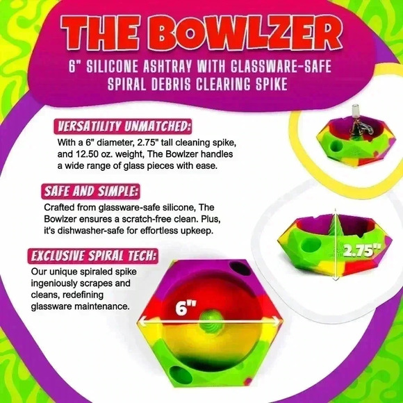 The Bowlzer x TokerTrends - 100% Glass-safe Silicone Ashtray w/ Spiral Post - Picture 4 of 4